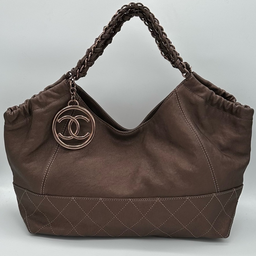 Chanel Coco Cabas Tote in Metallic Brown and Rose Gold Hardware with Entrupy COA
